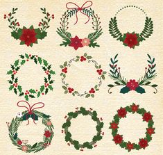 christmas wreaths with holly and bows on them