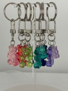 PLEASE READ BEFORE MAKING PURCHASE Gummy Bear Keychain | Cute Keychain | Keychain Clip | Best Friend Gift | Kawaii Keychain | Trendy Keychain | Keychains Charm | Clip Keychain *IF YOU ARE VIEWING LISTING FROM A CELLPHONE YOU CAN SWIPE TO VIEW MORE PRODUCT PHOTOS* *This listing is for 1 keychain with clip. -These keychains each have 2 gummy bears, 1 Very Large & 1 small/regular size. -The bears have glitter in them so they are sparkly! --> The gummy bears are made from resin which is a type of plastic and often colors will vary.  They are NOT edible! <-- *Best Friends & other charms can be added to most designs. -Please message me FIRST if you'd like to add a piece on if there is not a selection for it. When you choose an item, the color is referring to the color of the gummy bear DISCLAIME Trendy Keychain, Gummy Bear Keychain, Clip Keychain, Kawaii Keychain, Bear Keychain, Keychain Clip, Types Of Plastics, Keychain Cute, Gummy Bear