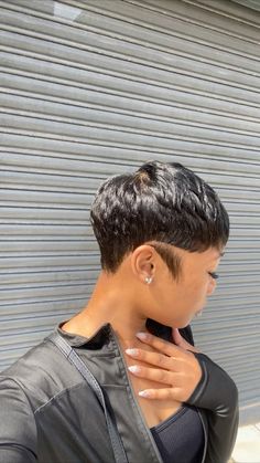 Pixie Mushroom Haircut For Black Women, How To Style My Pixie Haircut, Pixie Cut Outfits Black Women, Fluffy Pixie Cut Black Women, Pixie Quick Weave Black Women, Edgy Pixie Cuts Shaved Sides, Low Haircut For Black Women, Mushroom Cut Black Women, Natural Hair Pixie Cut