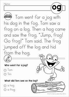 a worksheet with an image of a frog on a log and the words