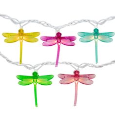 dragonfly string lights in assorted colors on white cord, set of 3 - click to view larger image