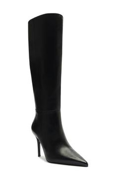 A pointy toe and stiletto heel balance a rich leather boot shaped in a knee-high silhouette for timeless appeal. 3 1/4" heel 14 3/4" shaft; 15 3/4" calf circumference Side zip closure with elastic gore inset Leather upper, lining and sole Made in Brazil Sleek Wide Calf High Shaft Knee-high Boots, Sleek Tall Boots With High Shaft, Sleek Fitted Knee-high Boots, Sleek Tall High Shaft Boots, Tall Sleek Knee-high Boots For Evening, Sleek High Shaft Heeled Boots, Sleek High Shaft Fitted Heeled Boots, Sleek Tall Boots For Formal Occasions, Sleek Fitted High Shaft Heeled Boots