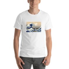 Great Wave Off Kanagawa T-Shirt - White - Shirt View Dolphin Shorts, Great Wave Off Kanagawa, Ash Color, Great Wave, Shoulder Taping, Body Types, White Undershirt, Size Guide, Fabric Weights