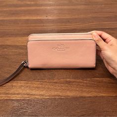 Brand New! Size:8*4.5*1.25 Inches. Coach Pink Wallet, Daily Use Pink Coach Clutch, Pink Wallet Coach, Coach Wallets With Zipper Closure, Coach Pink Wallet With Removable Pouch, Blue Coach, Coach Wallet, Checkbook Cover, Black Leather Wallet