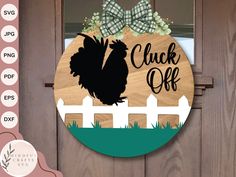 a wooden sign that says,'click off'with a rooster silhouette on it