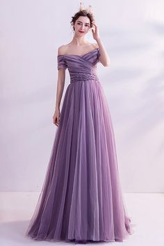 Tulle Prom Dress Long, Short Sleeve Prom Dresses, Isabelle Drummond, Prom Dress A Line, Tulle Long Prom Dress, Purple Tulle, A Line Evening Dress, A Line Prom Dresses, Prom Dresses With Sleeves