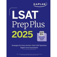 the book cover for kaplan's lsat prepplus 205, which includes