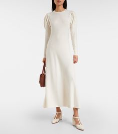 Elegant Long Sleeve Cashmere Sweater Dress, Elegant Cashmere Sweater Dress For Winter, Elegant Cashmere Dresses, Elegant Winter Cashmere Dress, Elegant Cashmere Sweater Dress For Work, Elegant Beige Midi Dress For Winter, Fitted Cashmere Dresses For Fall, Fitted Long Sleeve Cashmere Dress, Winter Cashmere Midi Dress