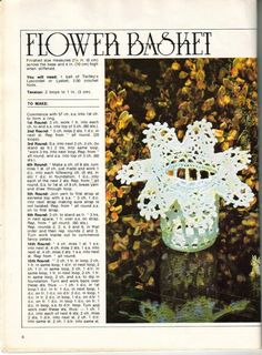 an article in a magazine about flowers and crocheted baskets on the front page