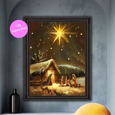 This beautiful digital print captures the serene nativity scene under a starry night sky. Perfect for Christmas and holiday decorations, this illustration adds a touch of warmth to any room. Ideal for nursery wall art or as a meaningful Christian gift. Download and print instantly for a festive and heartfelt addition to your home. After purchasing a design from my shop, you'll get 5 files in various sizes to fit over 20 standard frames. Use these files to print at any size with your preferred pr Digital Art Christmas, Christian Illustration, Vintage Nativity, Christian Artwork, Christian Decor, Scripture Wall Art, Starry Night Sky, Large Wall Decor, Jesus Art