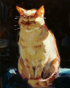 a painting of a cat sitting on top of a table