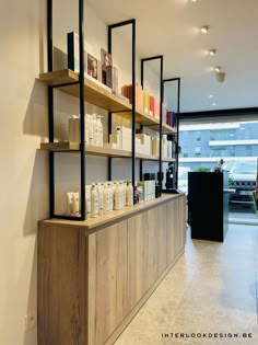 the inside of a store with shelves filled with personal care items