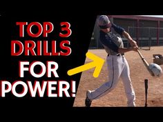 a man swinging a baseball bat at a ball with the words top 3 drills for power