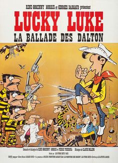 an old movie poster for lucky luke and the san crosser track with cartoon characters