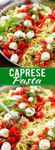 this caprese pasta is loaded with tomatoes, mozzarella and basil