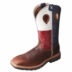 Men's Twisted X Pull On Safety Toe 12 Steel Toe Cowboy Boots, Construction Boots, Leather Work Boots, Texas Flag, Texas Flags