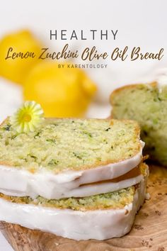 lemon zucchini olive oil bread on a cutting board