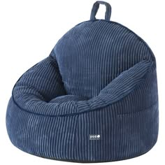 a blue corded bean bag chair