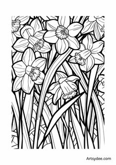 some flowers that are in the grass coloring page