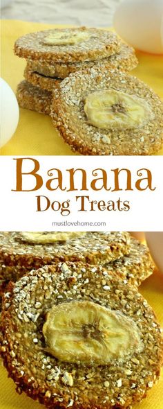 banana dog treats stacked on top of each other with the title in the middle above