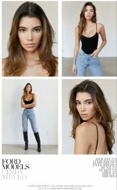 four photos of models in jeans and tank tops