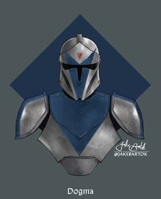 a drawing of a blue and silver armor with the words, doganna on it