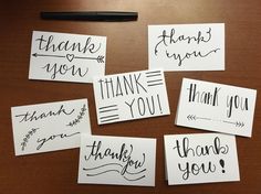 six thank you cards with handwritten words on them