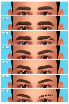 the different types of eyebrows are shown in this graphic above it is an image of men's eyes