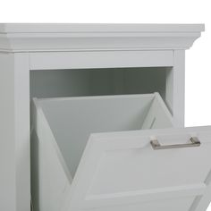 a white cabinet with an open drawer