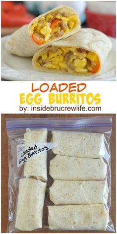 egg burritos are packed in plastic bags and ready to be eaten