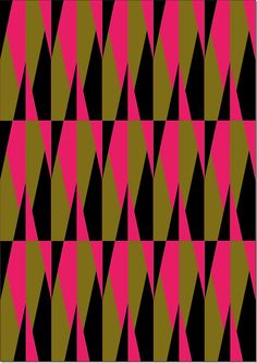 a black and pink pattern with green triangles on it's side, in the middle