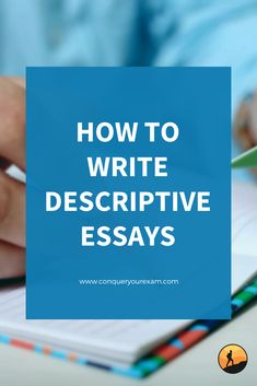 a person writing on a notebook with the words how to write descriptive and descriptive text