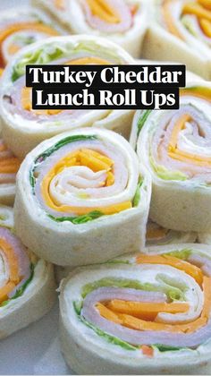 lunchbox turkey cheddar pinwheels with text overlay