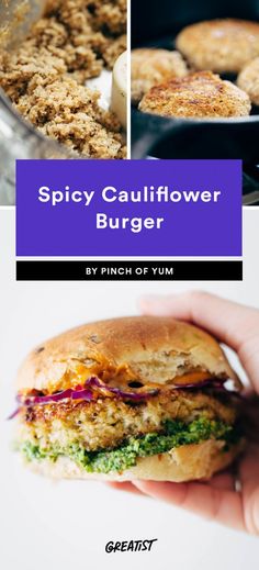 the recipe for spicy cauliflower burger is shown