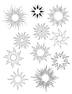 the sun's different shapes are shown in black and white