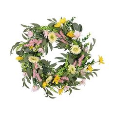 a wreath with yellow and pink flowers on it