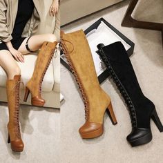 ad eBay - Womens Platform Knee High Boots High Block Heels Round Toe Lace Up Zipper Shoes - Buy Now, click the link (eBay) Platform Knee High Boots, High Block Heels, Knee High Platform Boots, Platform Boots Women, Super High Heels, Boots High, Martin Boots, Cheap Shoes, Winter Boots Women