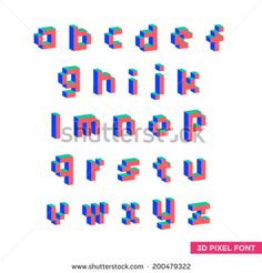 3d pixel font and numbers with different colors, shapes and letters in the style of pixels