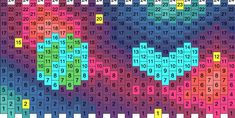 an image of a colorful pattern with numbers and hearts on it, all in different colors