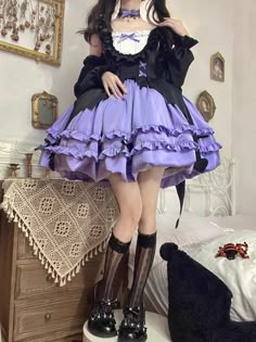 Size S-L Color: Purple , Orange $69 Free Shipping To Worldwide #HalloweenLolita #kawaiigoth #cutegoth #halloweenoutfit Night Witches, Purple Halloween, Purple Outfits, Witch Halloween, Sweet Lolita, Lolita Dress, Gothic Lolita, Plus Size Lingerie, Lolita Fashion