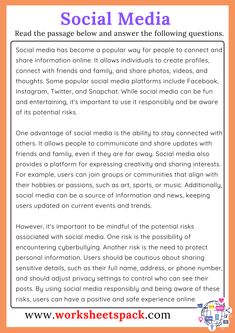 an orange and white poster with the words social media on it, in front of a pink