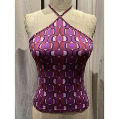 Great Geometric Print, Made In Spain, Flattering Fit. Stored Away For Many Years, Never Worn . Photographed On A Size 8 Mannequin, Garment Marked Size Medium Fitted Purple Top In 90s Style, Fitted 90s Style Purple Top, 90s Style Fitted Purple Top, 90s Style Purple Tops For Spring, 90s Purple Tops For Spring, Purple 90s Style Tops For Spring, Purple 90s Style Spring Tops, Trendy Fitted Mauve Tops, Purple Retro Spring Tops