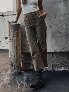 Follow Our Style Mid-rise Washed Pants For Fall, Trendy Non-stretch Washed Pants, High Rise Khaki Jeans For Work, Khaki Washed Cotton Bottoms, Khaki Straight Jeans For Work, Washed Khaki Cotton Bottoms, Non-stretch Washed Straight Leg Bottoms, Washed Pants For Workwear In Fall, Fall Workwear Washed Pants