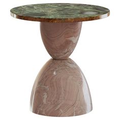 a round table with a marble top on an oval base, in the shape of a vase