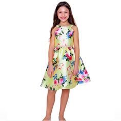 Nwt Big Girls Floral Mikado Dress Yellow Size 14 Green Floral Print Dress For Dress-up, Green Floral Print Dress For Dress-up Occasions, Yellow Dress For Spring Dress-up Events, Yellow Dress For Spring Dress-up Occasions, Yellow Floral Print Dress For Dress-up, Yellow Floral Print Dress For Dress-up Occasions, Yellow Dresses With Floral Print For Dress-up, Fitted Multicolor Floral Dress, Mikado Dress