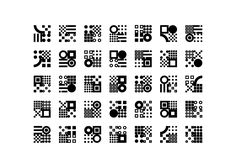 black and white squares with dots, circles and other shapes on the same square shape