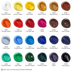 the different colors of acrylic paint are shown in this color chart for each product