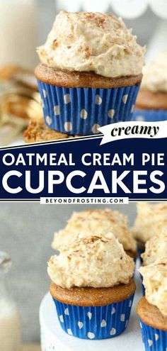 Oatmeal Cream Pie Cupcakes, easy desserts to impress Oatmeal Cookie Cupcakes, Oatmeal Cream Pie Cupcakes, New Cupcake Flavors Ideas, Spice Cake Cupcakes Recipes, Little Debbie Desserts, S’mores Cupcake, Cheap Baked Goods, White Cake Mix Cupcakes, Box Cupcake Recipes