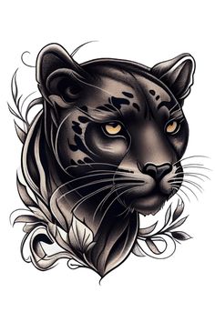 a black and white drawing of a tiger's face with an ornate design on it