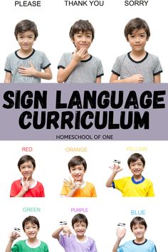 an image of children with different expressions on their faces and the words sign language in front of them